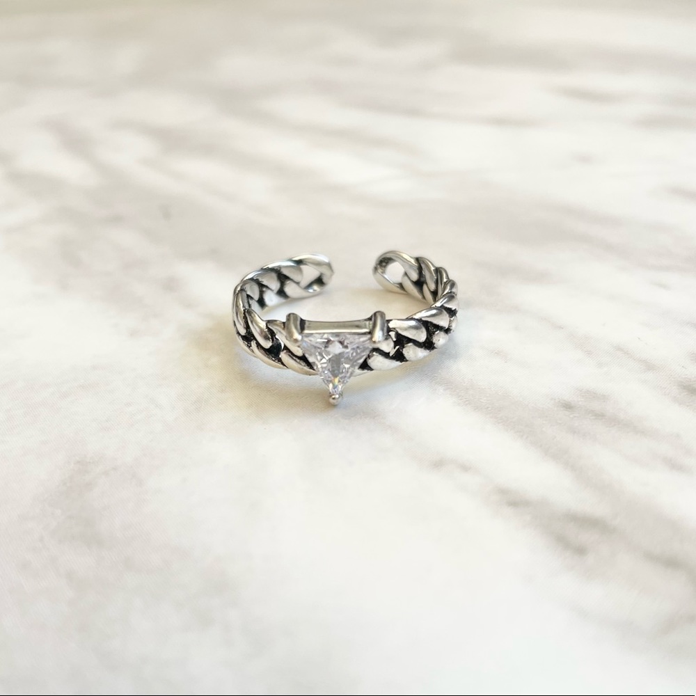 New 925 Sterling Silver & Crystal Chain Link Adjustable Ring